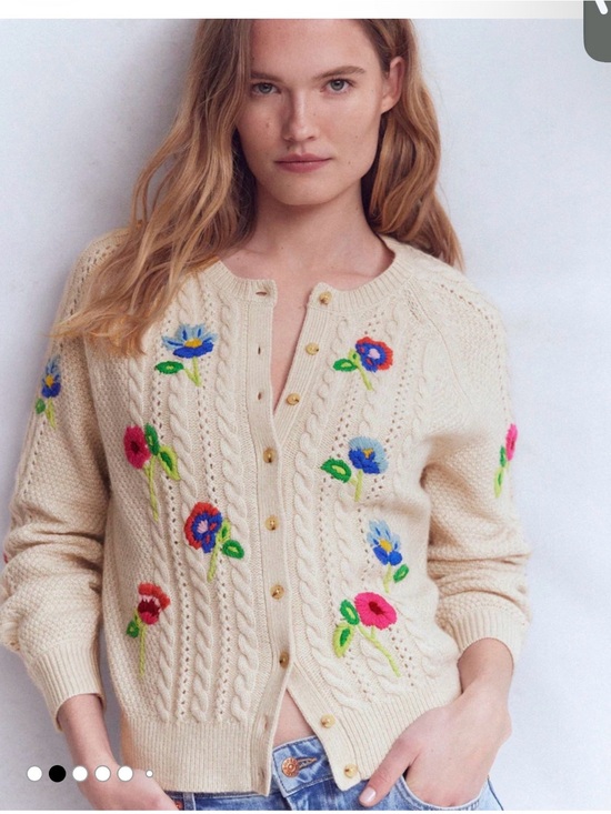 Boden Sweaters - Boden Cream Embroidered Floral Cable-Knit Cardigan Sweater NWT Size M